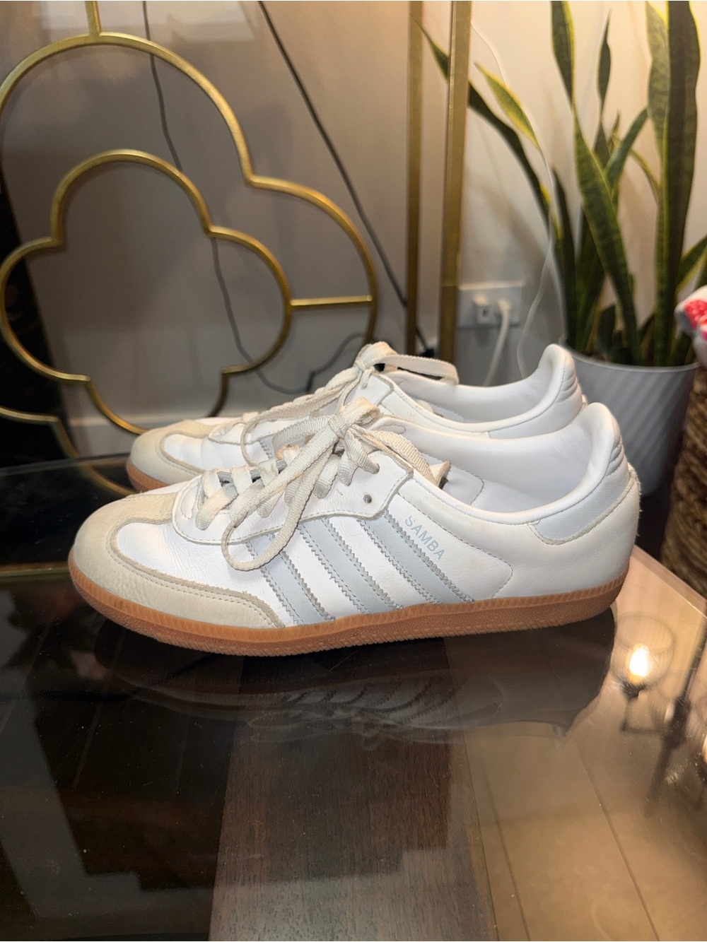 adidas Samba Sneakers in White with Gum Sole